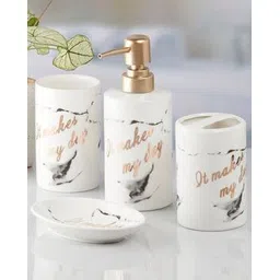 kookee 4-Piece Typographic Print Soap Dispenser & Holders Set-picture-53