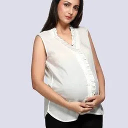 mom for sure by ketki dalal V-Neck Shirt with Ruffled Trim-picture-21