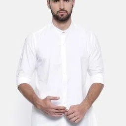 Cotton Shirt with Band Collar-image-83