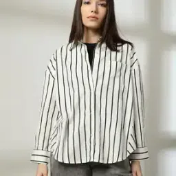 Women Striped Drop-Shoulder Relaxed Fit Shirt-image-12
