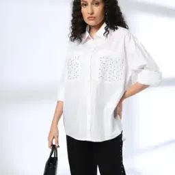 dnmx Women Relaxed Fit Shirt with Embellished Patch Pockets-picture-12
