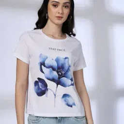 dnmx Women Floral Print Boxy Fit Round-Neck T-Shirt image 1