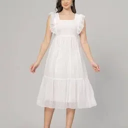 jc4u Women Swiss-Dot Square-Neck Fit & Flare Dress-picture-46