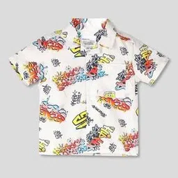 wotnot by azorte Typographic Print Relaxed Fit Cotton Shirt with Patch Pocket-picture-23