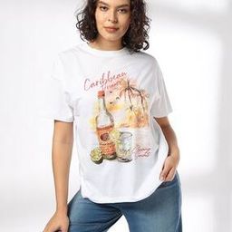dnmx Women Caribbean Print Oversized Crew-Neck T-Shirt-picture-16
