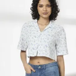 Women Floral Print Regular Fit Crop Shirt-image-44