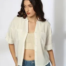 dnmx Women Relaxed Fit Shirt with Drop-Shoulder Sleeves-picture-11