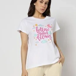 yousta Women Typographic Print Regular Fit Cotton Round-Neck T-Shirt-picture-16