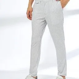 john players Men Striped Slim Fit Flat-Front Trousers-picture-18