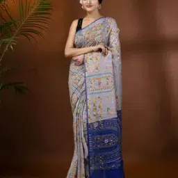 Printed Cotton Silk Handloom Saree with Contrast Border-image-8