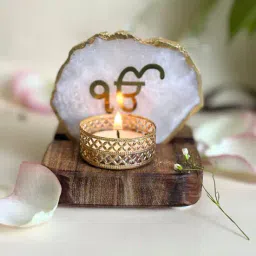 homearte india Ik Onkar Agate Stone Tea Light Holder image 1