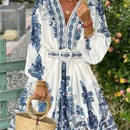 yuniqee Women Floral Print A-Line Dress with Belt-picture-25