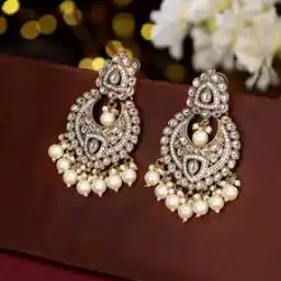 priyaasi Women Gold-Plated Kundan-Studded Pearl Chandbali Earrings-picture-43