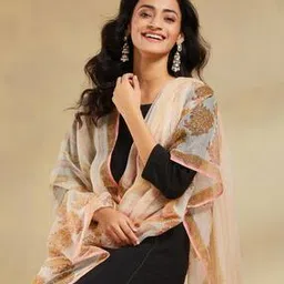 fabindia Women Floral Print Dupatta with Stitch Detail-picture-26