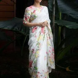quelea Women Floral Print Linen Saree-picture-43