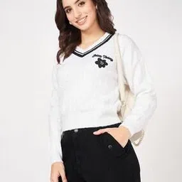 people by pantaloons Women Typographic Pattern V-Neck Pullover-picture-30