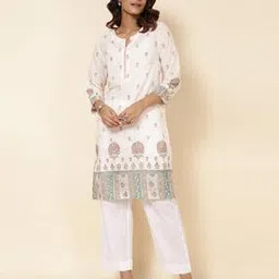 fabindia Floral Print Round-Neck Straight Kurta-picture-50