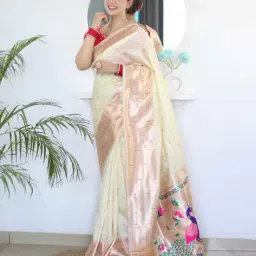 griva designer Women Paithani Silk Saree with Peacock Woven Motifs image 1