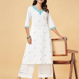 rangmanch by pantaloons Women Embroidered Cotton Straight Kurta Set image 1