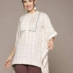 Loose Fit Checked Round-Neck Tunic with Kaftan Sleeves-image-18