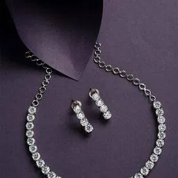yellow chimes American Diamond-Studded Necklace & Earrings Set-picture-39