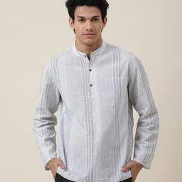 fabindia Striped Band-Collar Kurta-picture-34