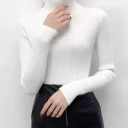 Women Ribbed Fitted High-Neck Top-image-46