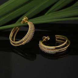 carlton london Gold Plated CZ Half Hoop Earrings - FJE3780-picture-43