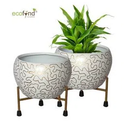 ecofynd Set of 2 Geometric Print Metal Pot with Stand-picture-28