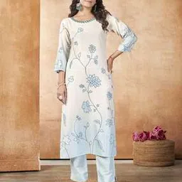 mojilaa Women Muslin Ombre Printed Embroidered Straight Kurta With Pant-picture-19
