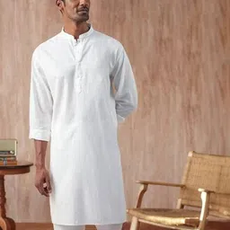 kingdom of white Men Long Kurta with Mandarin Collar image 1