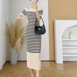 Women Striped Bodycon Dress-image-30