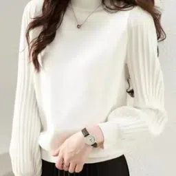 divawalk Women Turtleneck Pullover with Puff Sleeves-picture-17