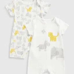 mothercare Unisex Pack of 2 Printed Cotton Rompers-picture-23