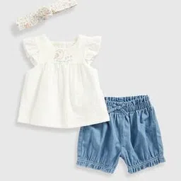 Girls Schiffli Embroidered Fit & Flare Dress & Shorts Set-image-28