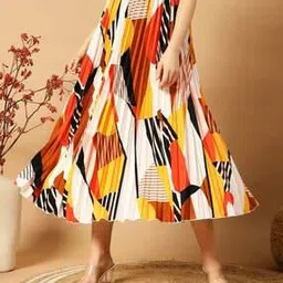 otabu Women Abstract A-line Midi Skirt-picture-36