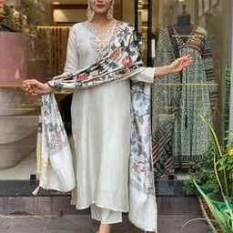 kissik Women Embroidered Straight Kurta with Pants & Dupatta-picture-26