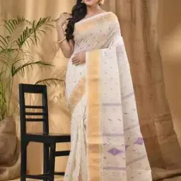 indie picks Women Bengal Tant Zari Kerala Printed Pure Handloom Cotton Saree without Blouse Piece-picture-51