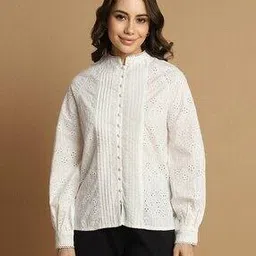 allen solly Women Schiffli Embroidered Regular Fit Shirt-picture-21