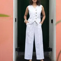 Women Cotton V-Neck Tailored Fit Top-image-1