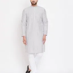 even Striped Band-Collar Long Kurta-picture-46