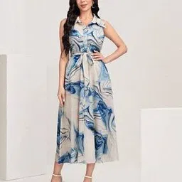 bollyclues Women Printed Shirt Dress with Waist Tie-Up-picture-46
