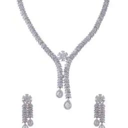 yellow chimes Silver-Plated American Diamond-Studded Necklace & Earrings Set-picture-20
