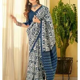Floral Print Saree with Contrast Border-image-31