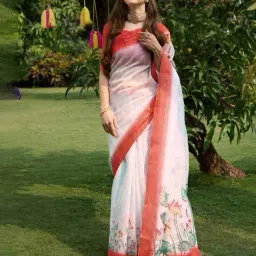 ri-wah Floral Print Saree with Contrast Border image 1
