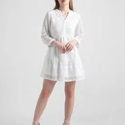 only A-Line Knitted Mini Dress with V-Neck-picture-12