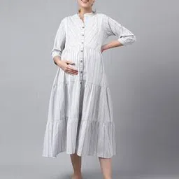 negen Striped Fit & Flare Dress with Feeding Zipper-picture-37