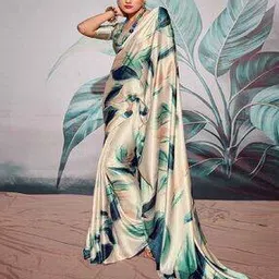 vj fashion Women Leaf Print Satin Saree-picture-51