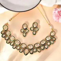 silvermerc designs Gold-Plated Kundan-Studded Necklace & Earrings Set-picture-11