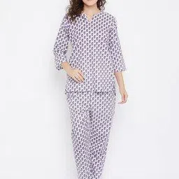 clovia Floral Print Woven Top & Pyjamas Set-picture-28